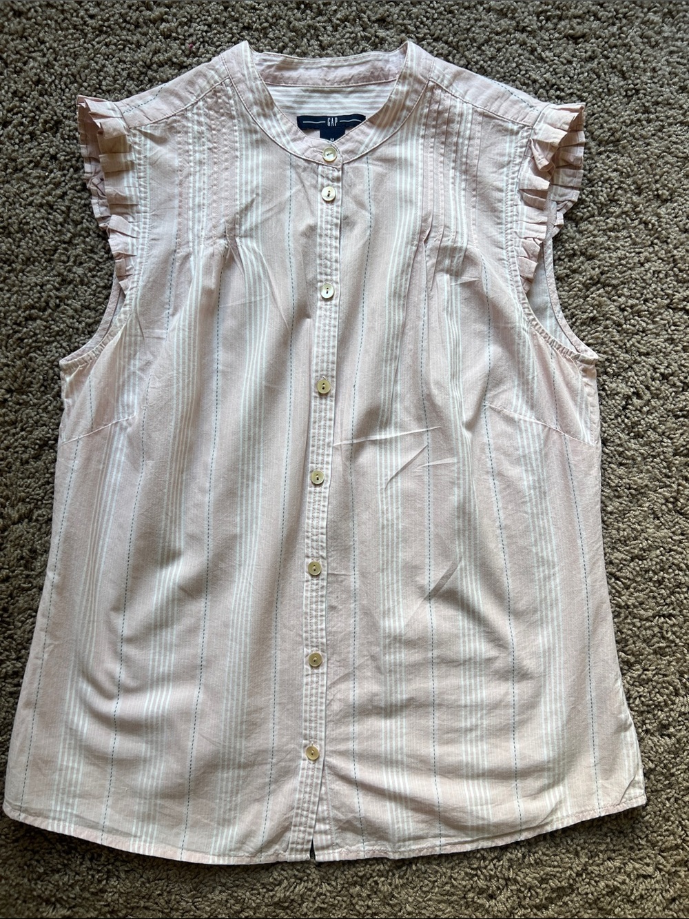 Women’s GAP Light Pink and White Striped Ruffle Sleeveless Blouse Size Medium